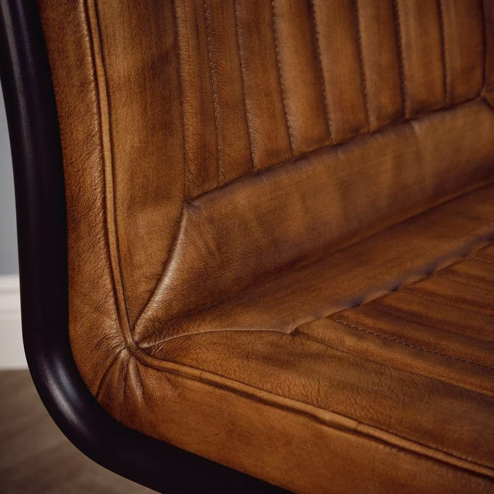 Elm Home And Garden Genuine Leather Dining Chair with Metal Frame in Tan Brown – 3
