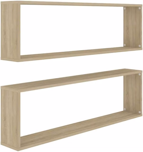 Berkfield Home Wall Cube Shelf Set of 2, Sonoma Oak, Light Brown, W: 100 cm, D: 30 cm, H: 15 cm – 1