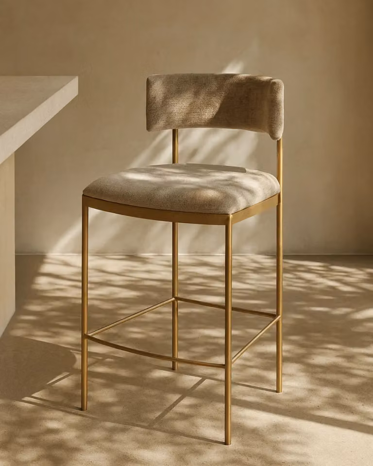 Tommy Franks Envie II Counter Stool in Green and Beige with Upholstered Metal Frame, H 91 x W 50 x D 51 cm