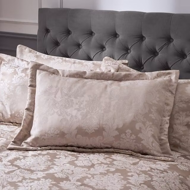 Catherine Lansfield Damask Jacquard Floral Pillow Shams Pair in Gold and Beige