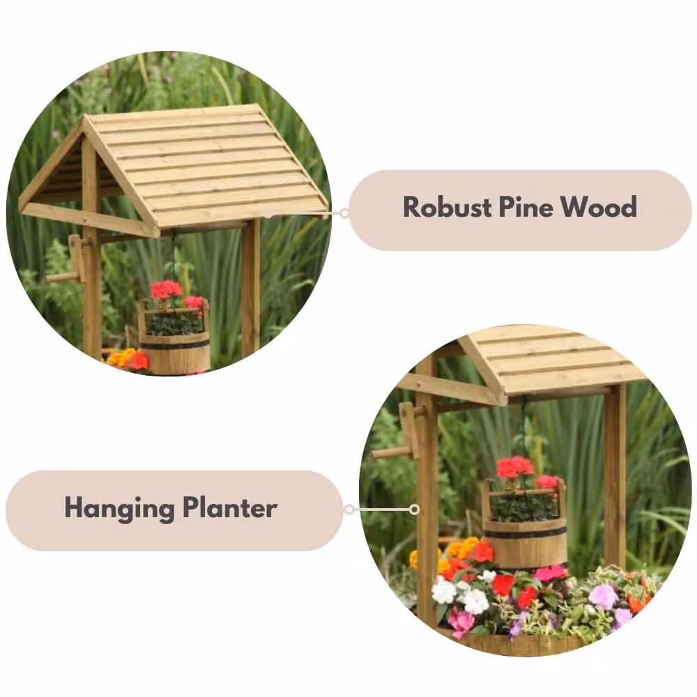 Marco Paul Brown Rustic Wood Garden Wishing Well Cascade – 5