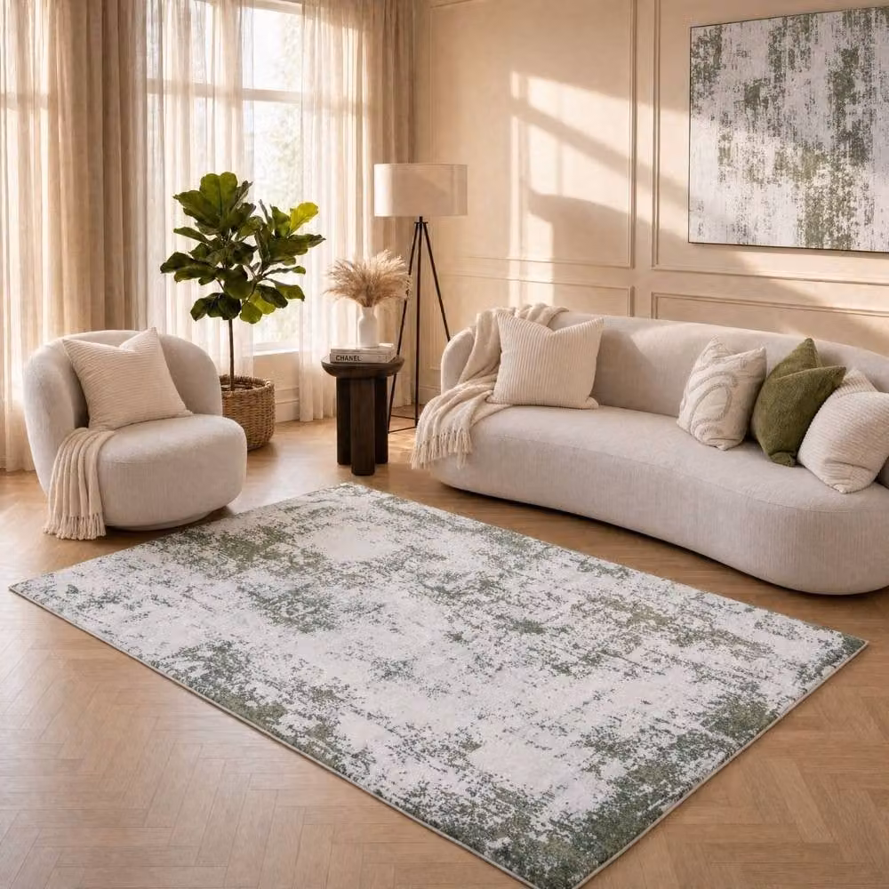 THE RUGS Elaris Stain Resistant Abstract Area Rug in Green and Light Grey, W: 80 cm, L: 150 cm – 2