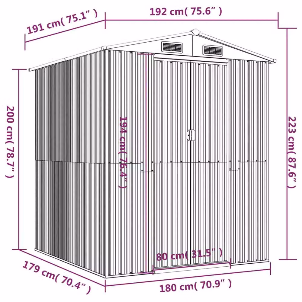Berkfield Home Garden Shed in Green Galvanised Steel, W/D/H: 192 x 191 x 223 cm – 4