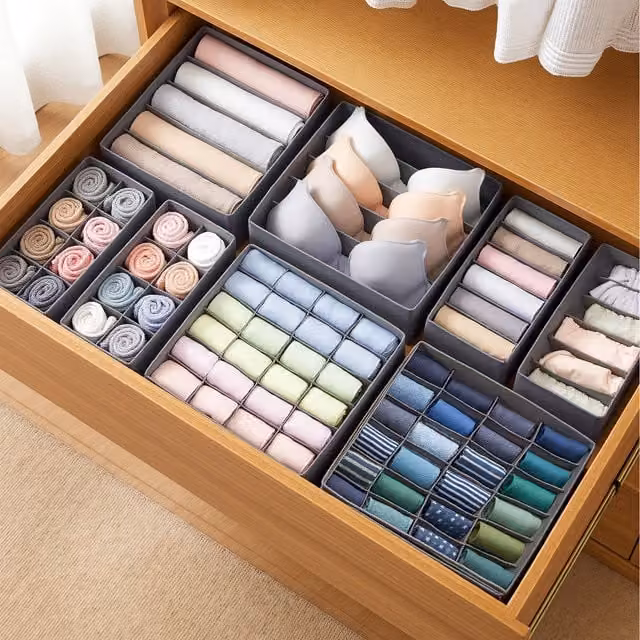 Songmics Set of 8 Grey Underwear Drawer Organisers and Dividers