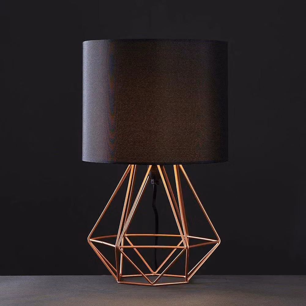 MiniSun Modern Copper Metal Basket Cage Bedside Table Lamp with Black Fabric Shade – 2