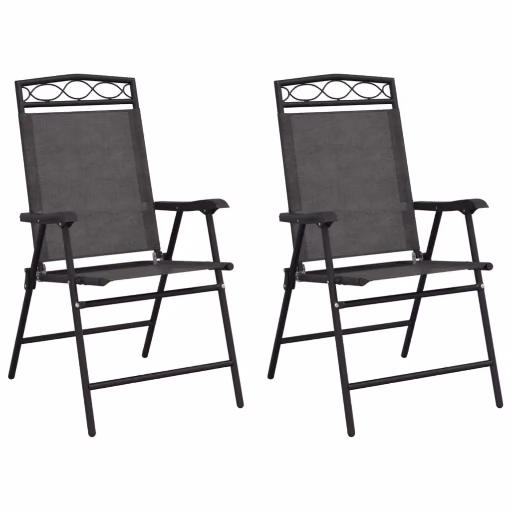 Berkfield Home Set of 2 Folding Garden Chairs in Melange Grey Steel and Textilene – 2