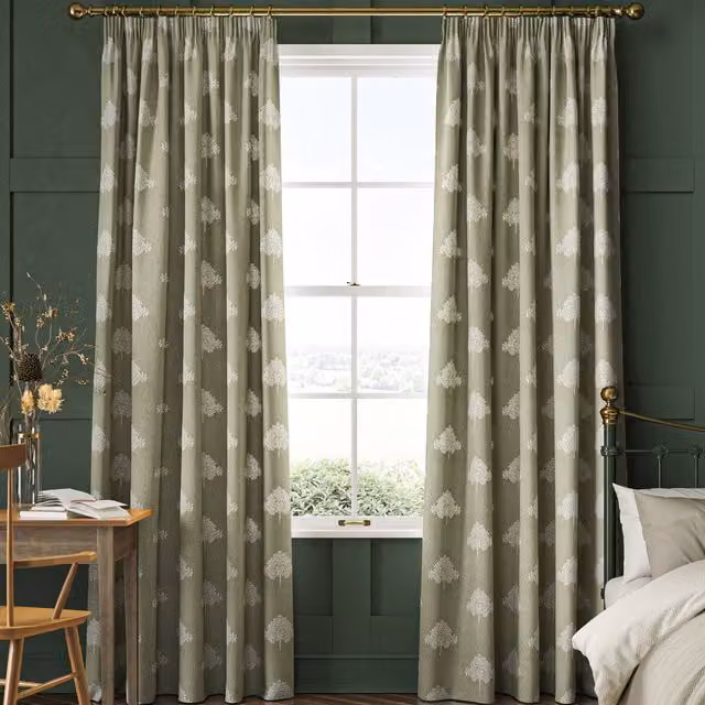William Morris At Home Marigold Tree Embroidery Made to Measure Blackout Fabric Panel in Green