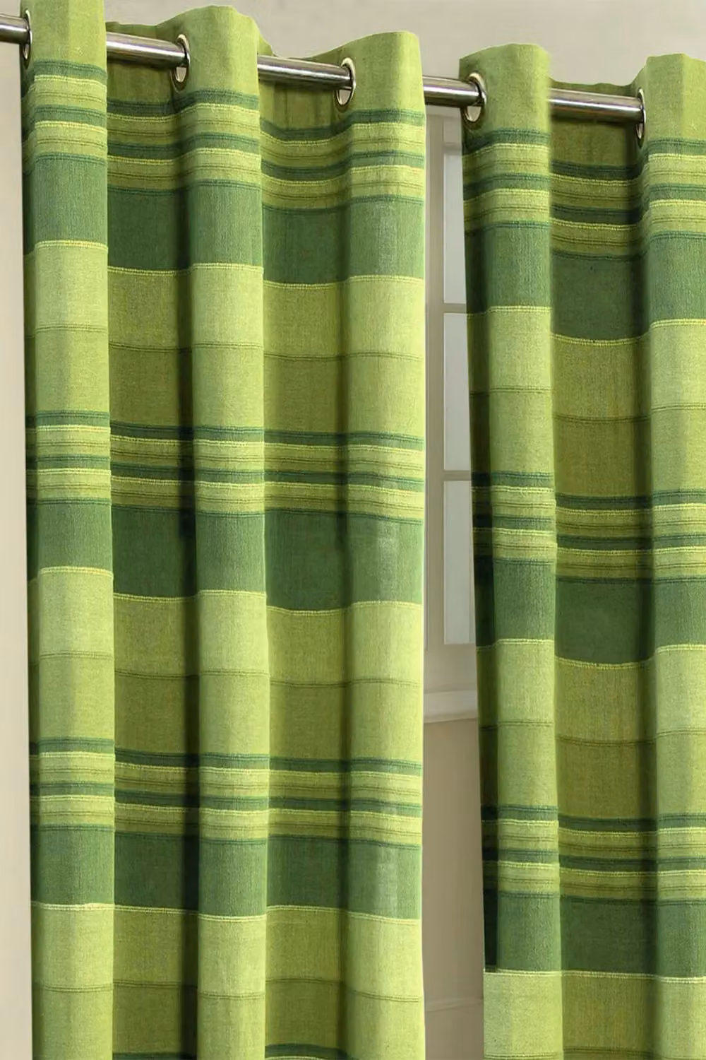 Homescapes Cotton Morocco Striped Curtain Pair in Green, Width: 167 cm, Drop: 228 cm – 2