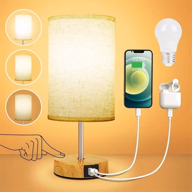 SPETLEK Touch Control Bedside Lamp with USB, 3 Way Dimmable Modern Table Light in White – 1
