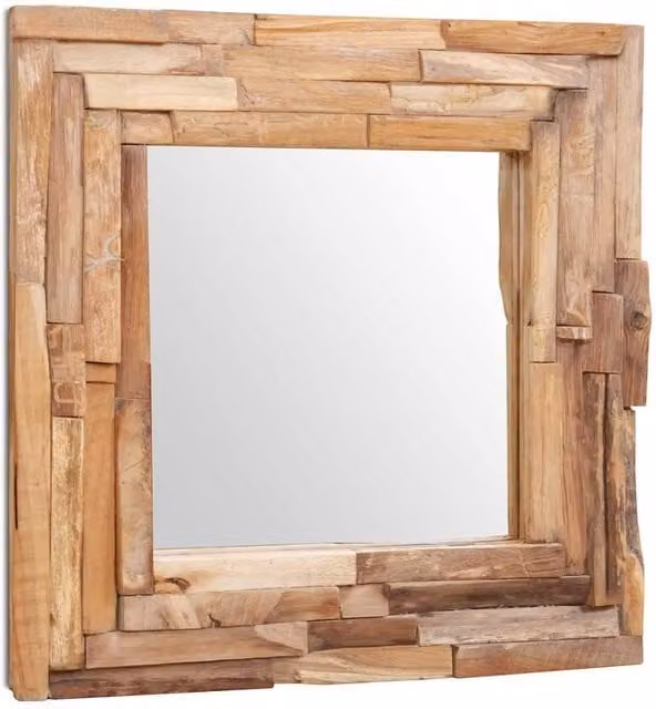 Berkfield Home Square Decorative Hanging Mirror in Brown Wood and Glass, W: 60 cm, H: 60 cm