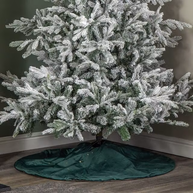 Samuel Alexander Dark Green Velour Christmas Tree Skirt with Gold Star Print, Diameter: 120 cm