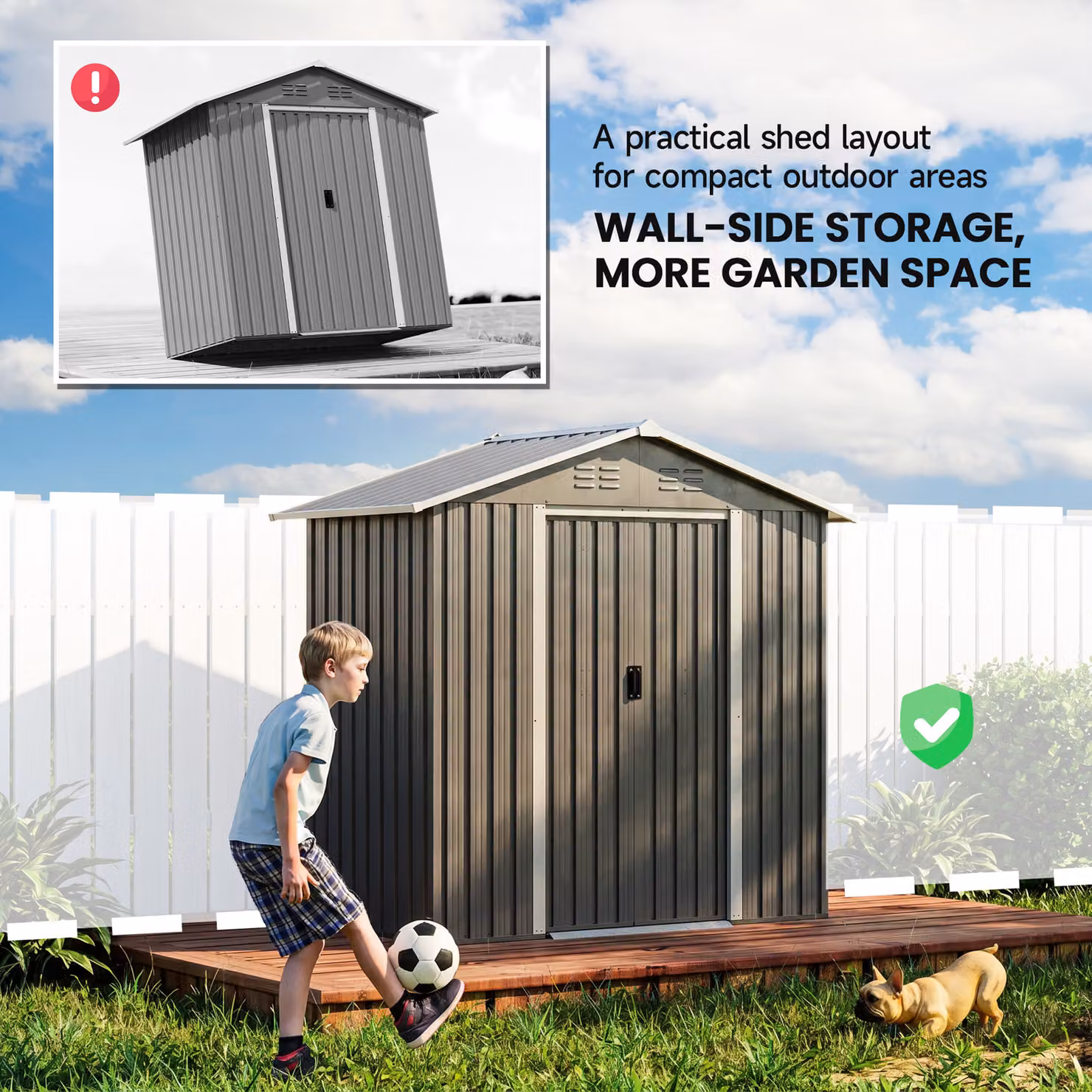 Outsunny Metal Garden Storage Shed in Grey with Sliding Doors and Side Vent – 8