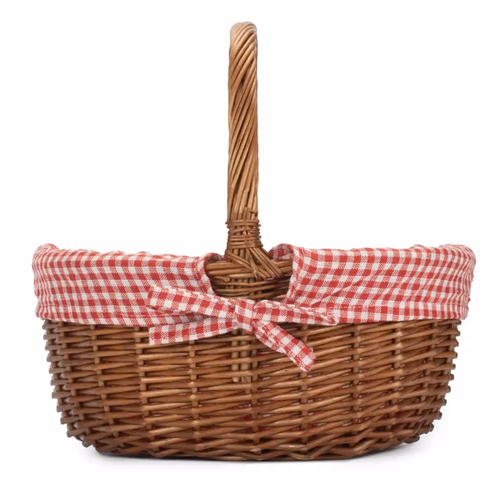 Red Hamper Double Steamed Oval Wicker Shopping Basket with Cotton Lining and Handles, Red – 3