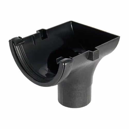 FloPlast Half Round Gutter Stopend Outlet, Cast Iron Effect, Black, 112mm