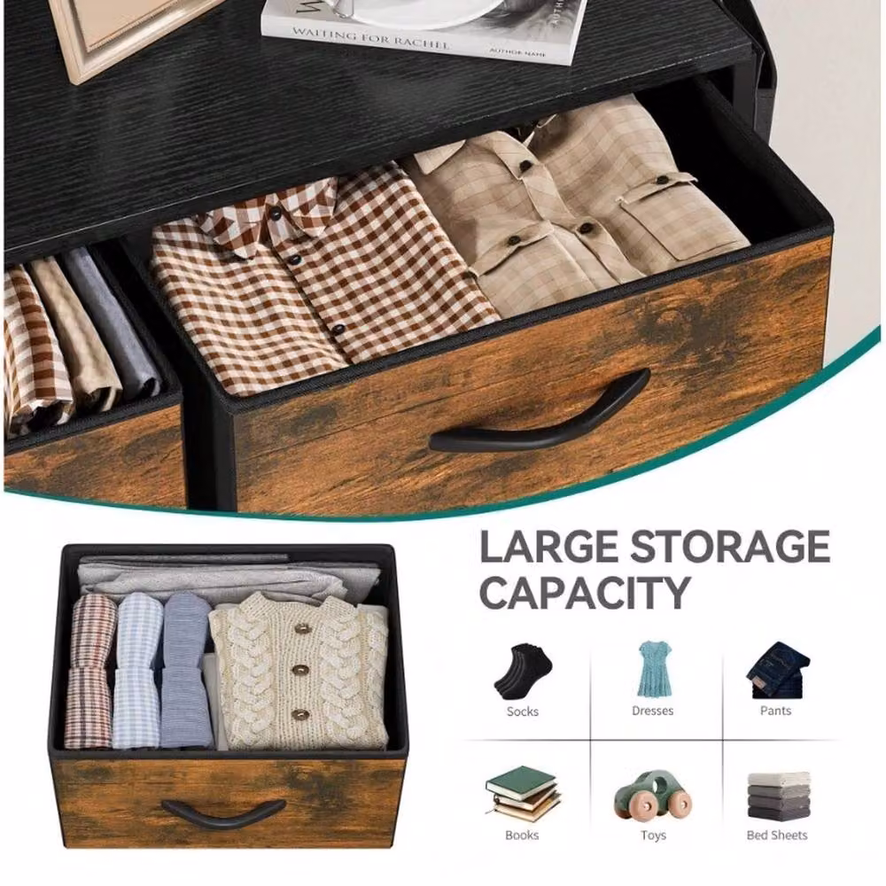 VOGREX Brown Metal Frame 8 Fabric Drawer Bedroom Storage Chest – 2