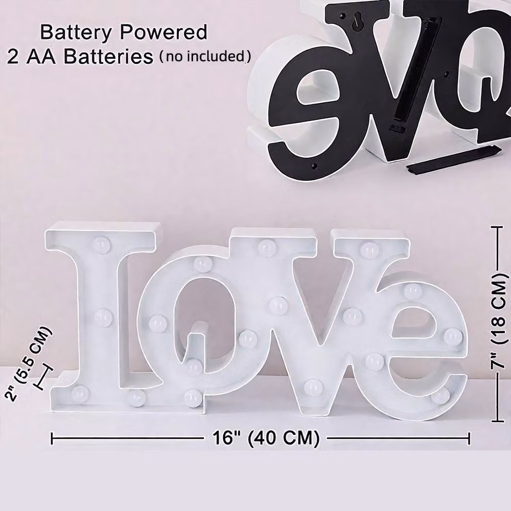 Bright Zeal White Battery-Operated LED LOVE Light Sign with 20 Lights and Timer, Width: 41 cm – 5