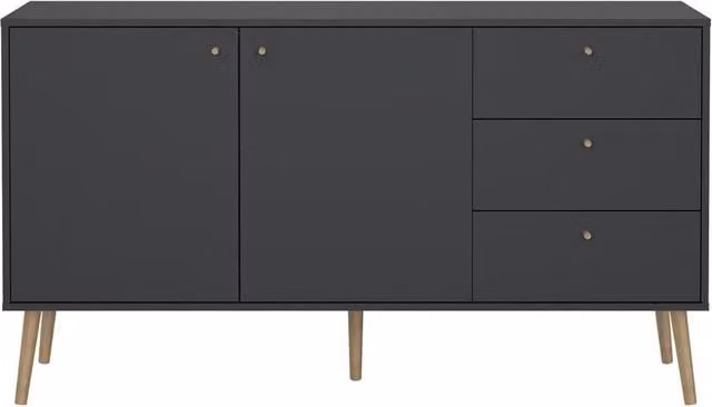 CALICOSY Grey 2-Door 3-Drawer Sideboard with Wooden Legs
