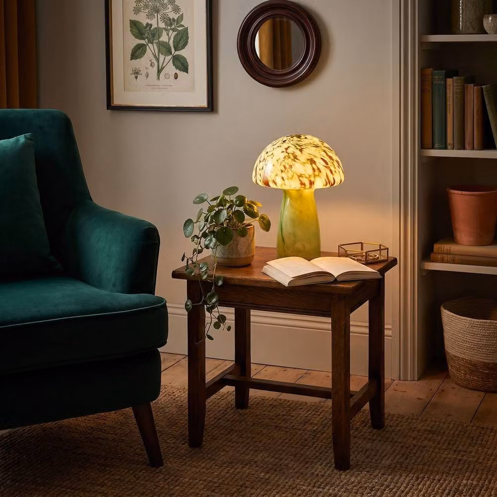 Happy Homewares Retro Green Glass Mushroom Tabletop Lamp with Copper Flecks – 3