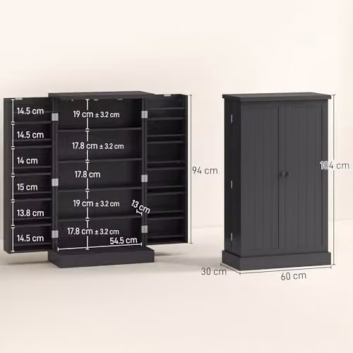 HOMCOM Black Modern Kitchen Pantry Cabinet with Hinged Double Doors and Internal Shelves, H: 104 cm, W: 60 cm, D: 30 cm – 3