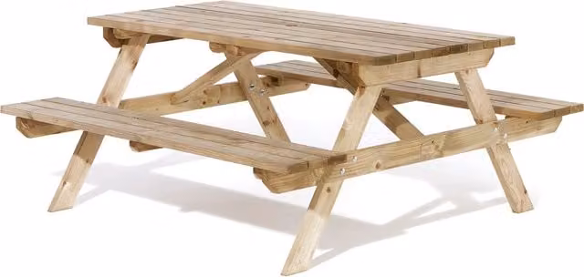 Rowlinson Rustic Brown Treated Hardwood Rectangular Picnic Table for 6 People