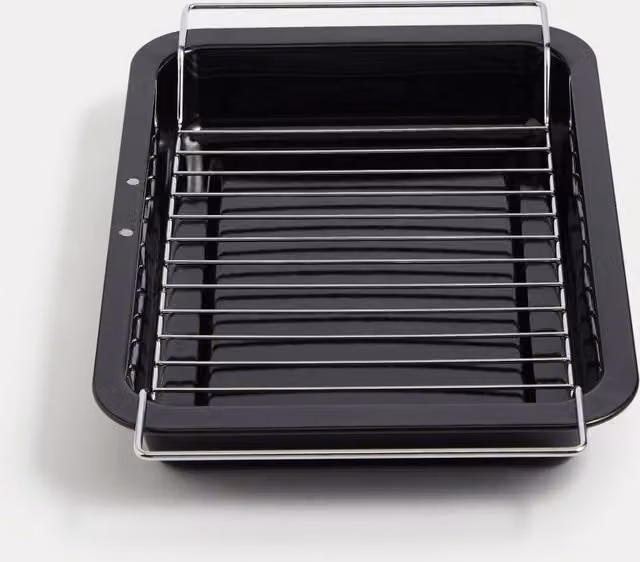 M&S Silver and Black Vitreous Enamel Rectangular Roasting Dish with Rack, Diameter: 35 cm
