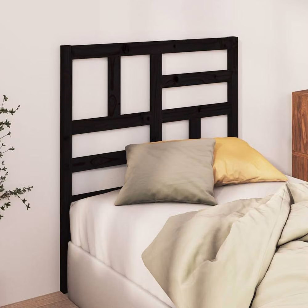 Berkfield Home Black Solid Pine Wood Bed Headboard W/D/H: 81 x 4 x 104 cm – 2