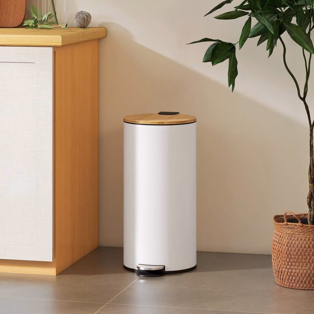 STILVORA 30L Pedal Kitchen Bin with Removable Inner Bucket and Soft Close in White – 2