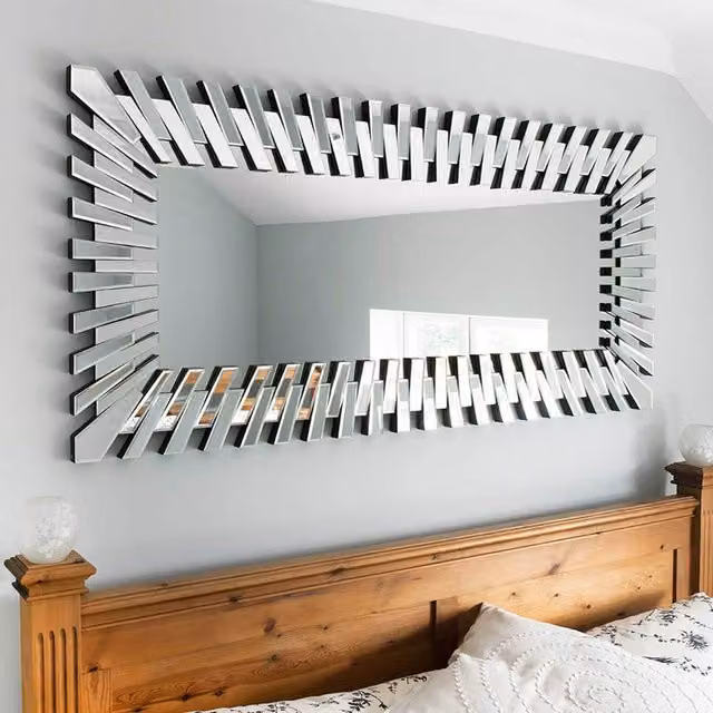 MirrorOutlet Sunburst Stylised Decorative Glass Wall Mirror in Silver, W/D/H: 80 x 80 x 80 cm