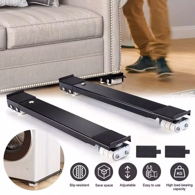 FLAVORA Heavy Duty Adjustable Appliance Rollers with Swivel Wheels, Black, W: 1000 cm, D: 52 cm