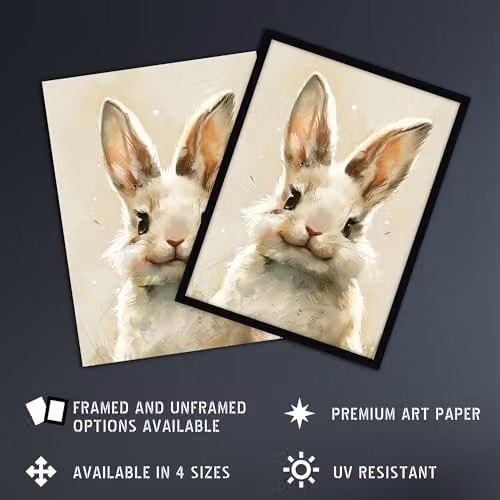 Artery8 Happy Smiling Bunny Rabbit Framed Wall Art Print for Nursery and Kids Bedroom, W: 21.0 cm, H: 29.7 cm – 2