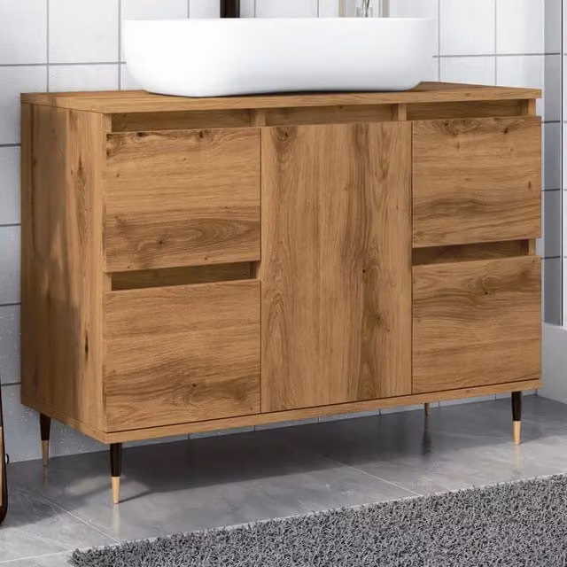 Berkfield Home Artisan Oak Bathroom Cabinet in Brown, W: 80 cm, D: 33 cm, H: 60 cm