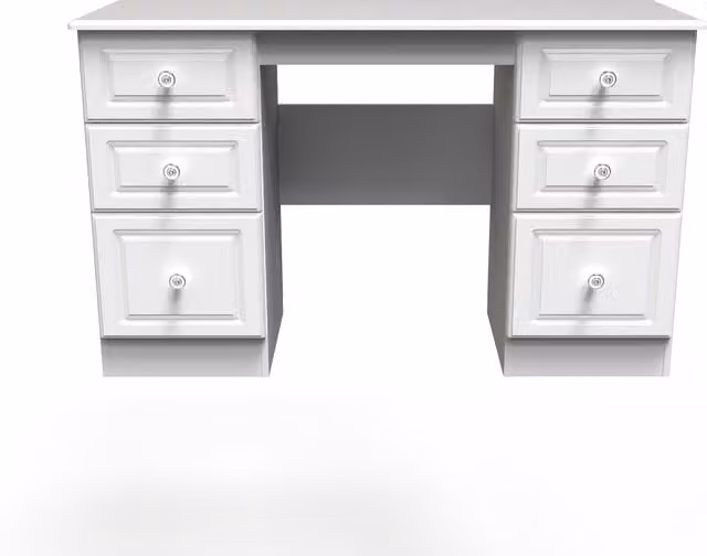Ready Assembled 2 U Stirling 6 Drawer Kneehole Desk in Off-White – 1