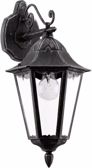 Loops IP44 Outdoor Wall Lantern in Black and Silver Patina Aluminium with Glass Shade, E27 Bulb Compatible