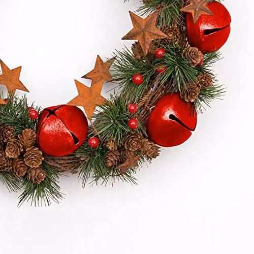 Shatchi Christmas Wreath with Stars and Leaves in Red, Green or Multicolour, Diameter: 40 cm – 2