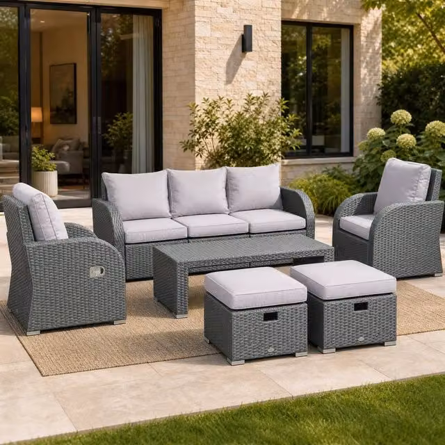 STILVORA 3-Seater Sofa with Reclining Armchairs in Light Grey