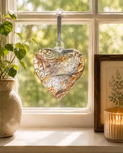 Sienna Glass Gold Heart Hanging Glass Bauble Pendant, Diameter: 12 cm