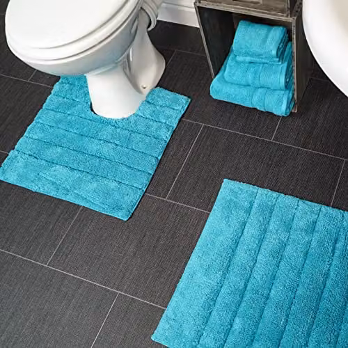 Allure Bath Fashions Ribbed Two Piece Cotton Bath and Toilet Mat Set in Turquoise – 3