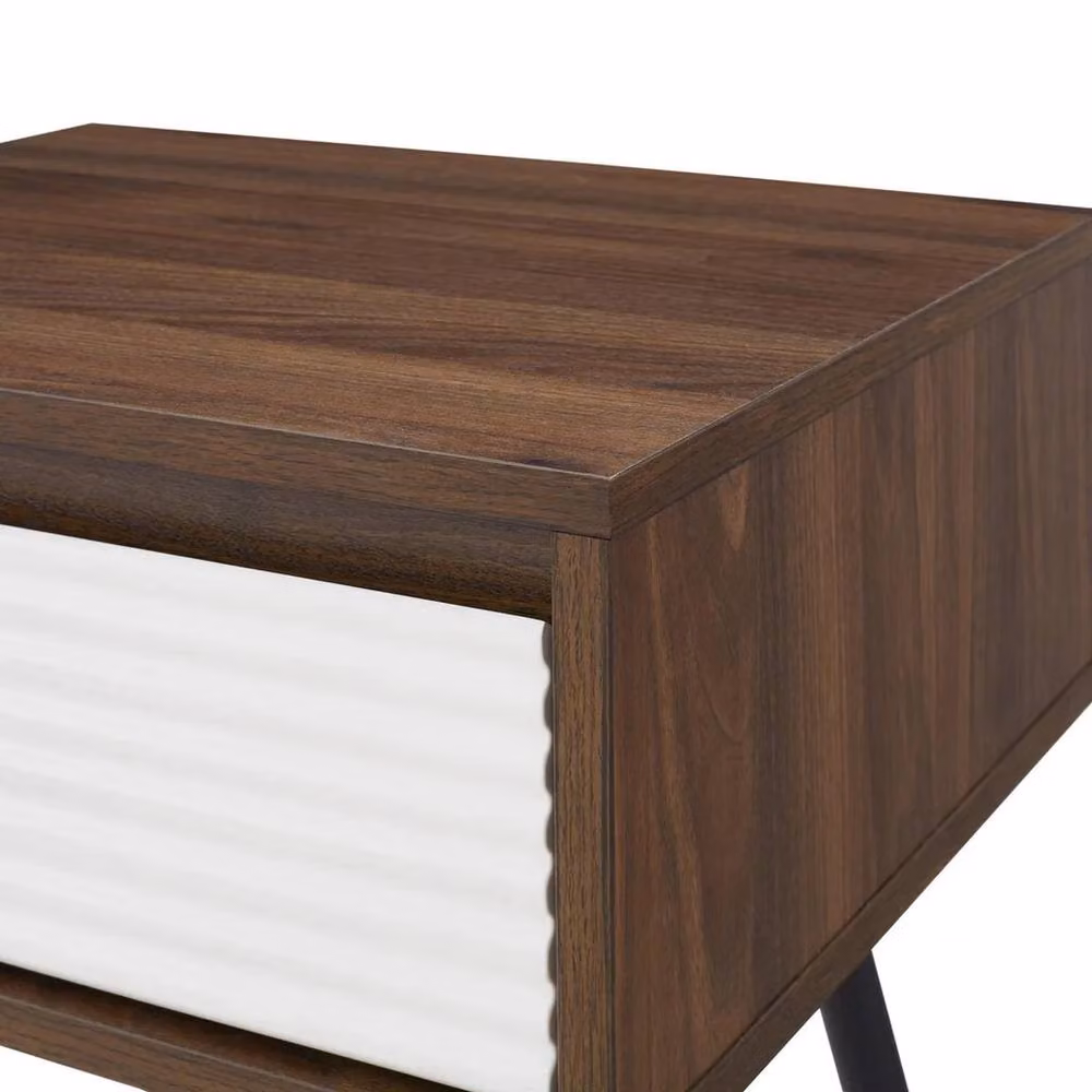 ERGOVEXA Mid-Century Bedside Nightstand with 1 Drawer, Dark Brown Walnut Finish, W/D/H: 40.64 x 40.64 x 63.5 cm – 2
