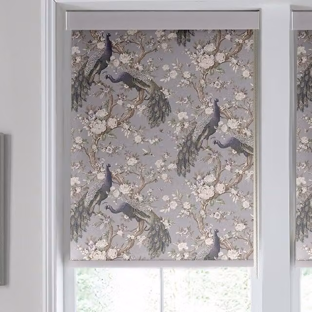 Laura Ashley Belvedere Semi-Transparent Floral Roller Blind in Pale Iris Purple and Grey