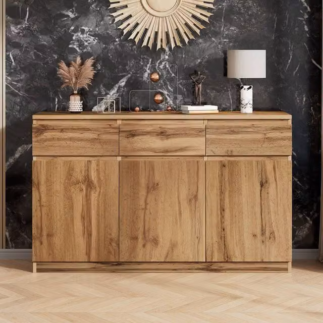 Merax Modern Light Oak Effect Sideboard Buffet Cabinet with 3 Drawers and 3 Doors, W: 81 cm, D: 40 cm, H: 40 cm – 1