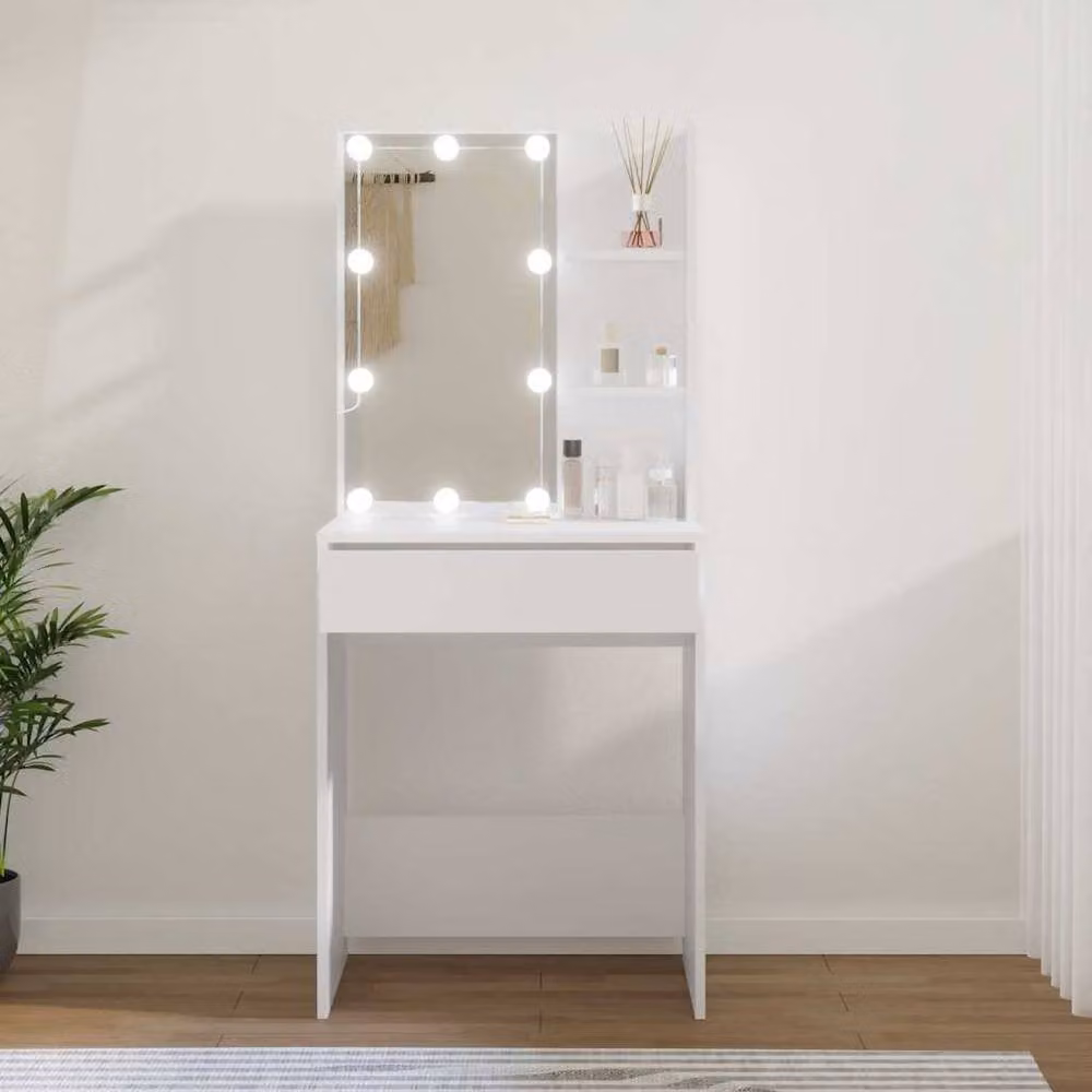 Berkfield Home Hollywood LED Dressing Table in White, W/D/H: 60 x 40 x 140 cm – 2
