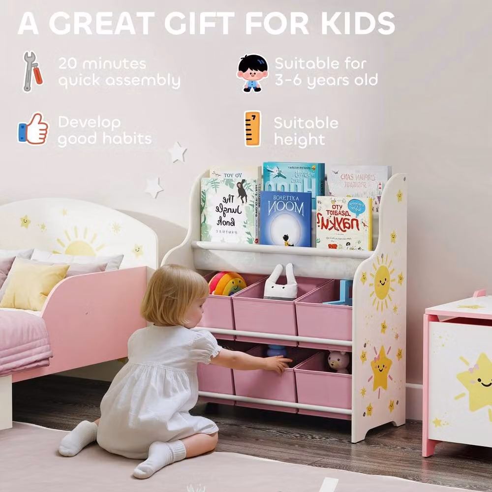VOGREX Pink 2-Tier Kids Storage Unit with 6 Fabric Drawers, H 71.0 cm x W 63.0 cm x D 30.0 cm – 2