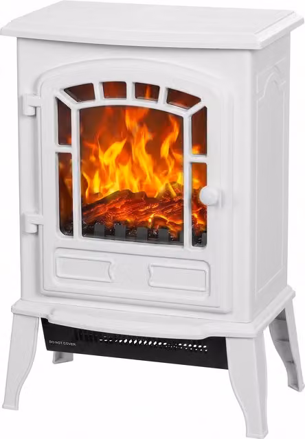 HOMCOM White Freestanding Electric Fireplace Stove with LED Flame Effect and Adjustable Thermostat, 2000W