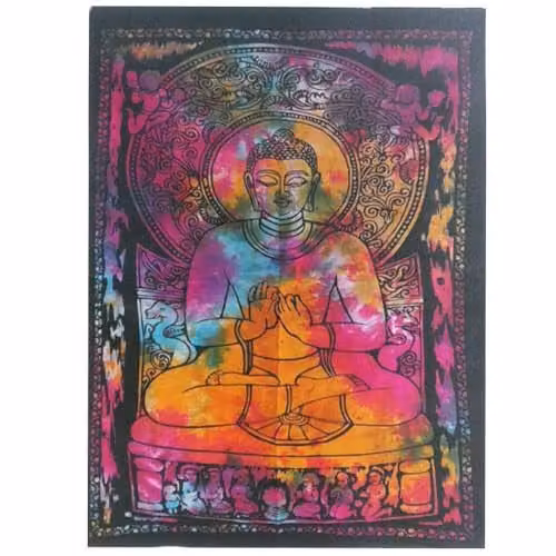KDMD Ancient Wisdom Peaceful Buddha Cotton Wall Hanging, Multicolour, W: 112 cm, H: 78 cm