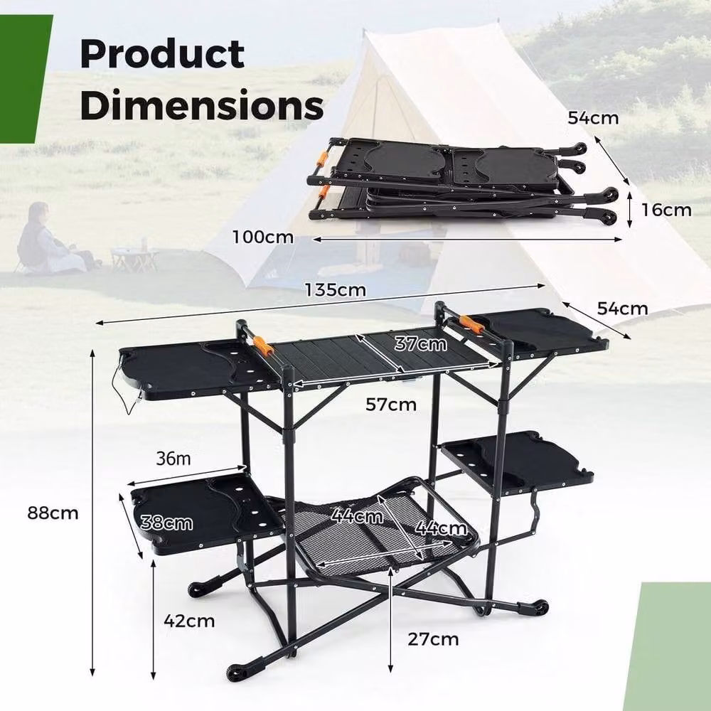 KORVIXA Black Folding Outdoor Camping Kitchen Table and Cooking Station, W/D/H: 100 x 54 x 88 cm – 2