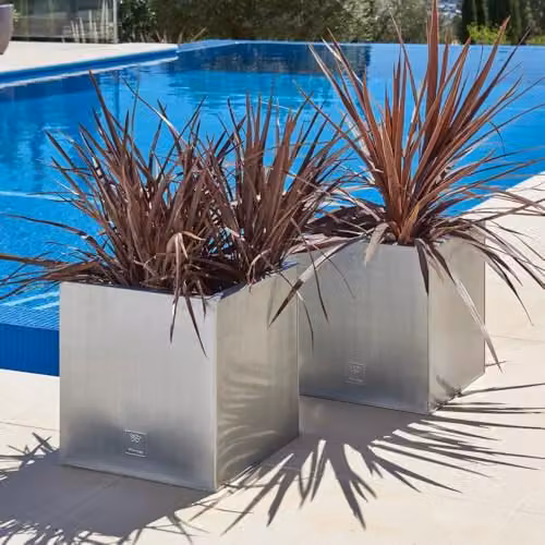 Primrose Silver Galvanised Steel Cube Planter Pot 30cm – 3