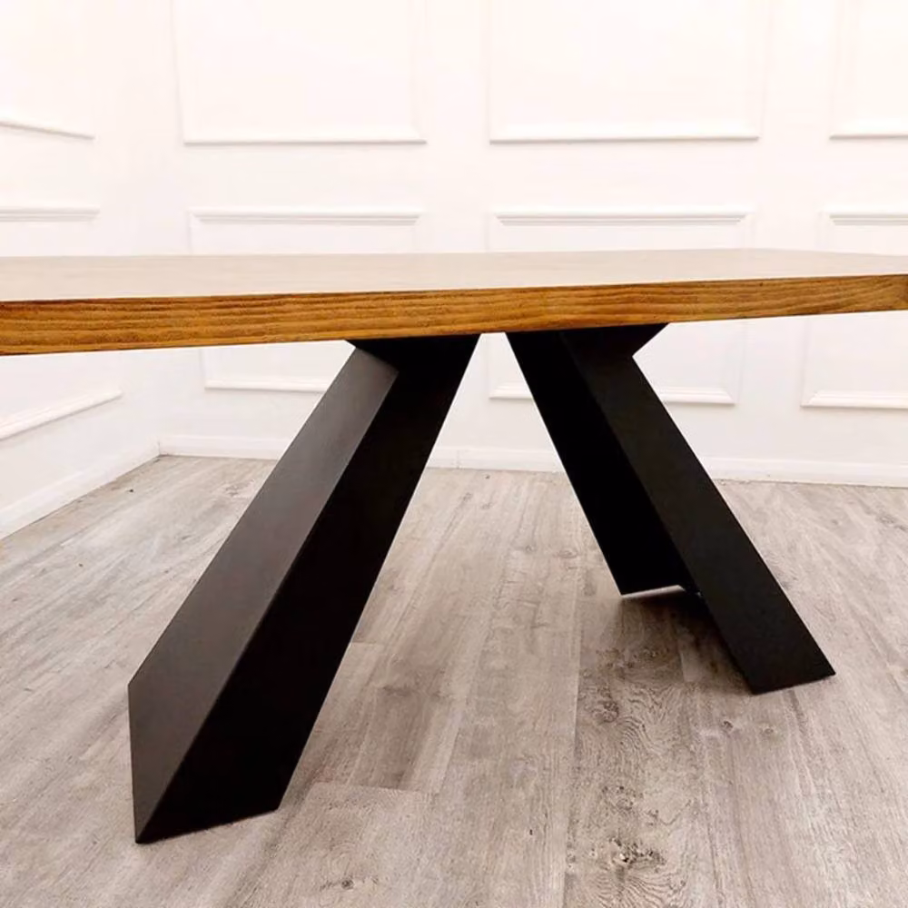 Stratus Interiors Axel 1.8 Dining Table with Brown Solid Wood Top and Matt Black Metal Legs, W: 180 cm, D: 90 cm, H: 76 cm – 2