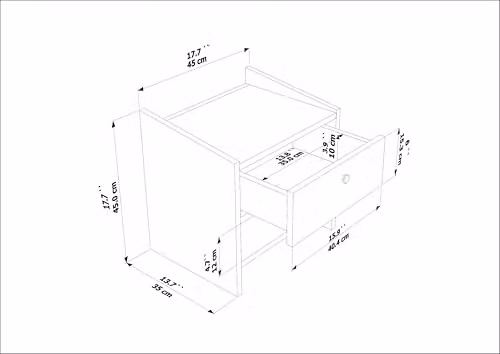 DECOROTIKA Berlin One Drawer Nightstand Bedside Table in Walnut and Beige, W: 35 cm, D: 45 cm, H: 45 cm – 2