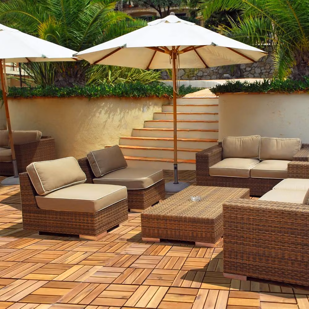 Costway Acacia Wood Interlocking Patio Deck Tiles, 27 Pieces, Brown – 4