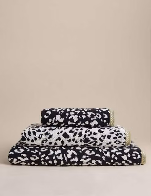 M&S Fluffy Pure Cotton Leopard Print Towel in Charcoal Grey